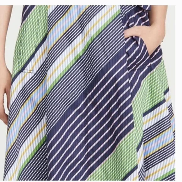 Tory Burch Overprinted Wrap Sleeveless Midi Dress Blue Green 6 - Picture 3 of 10